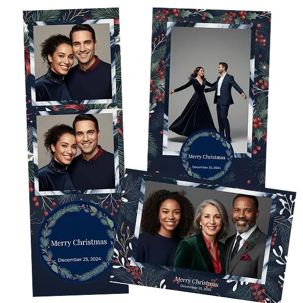 Design photobooth Elegant Navy Christmas Pine pour Vivabox et Miroir
