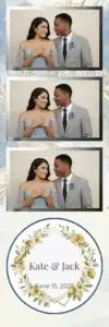 Variante bande 2x6, 3 photos et orientation paysage du design photobooth Blue Watercolor Gold Floral pour Vivabox