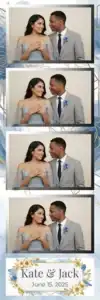 Variante bande 2x6, 4 photos et orientation paysage du design photobooth Blue Watercolor Gold Floral pour Vivabox