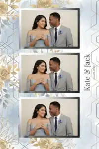 Variante format portrait 4x6, 3 photos et orientation paysage du design photobooth Blue Watercolor Gold Floral pour Miroir Magique