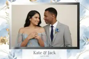 Variante format paysage 6x4, 1 photo et orientation paysage du design photobooth Blue Watercolor Gold Floral pour Vivabox