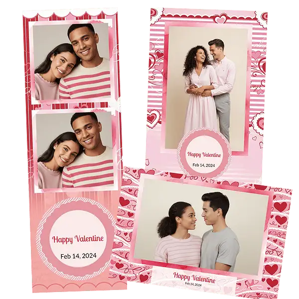 Design photobooth Pink Stripe Romance pour Vivabox et Miroir