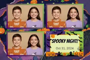 Variante format paysage 6x4, 3 photos et orientation paysage du design photobooth Spooky Night Pumpkins pour Vivabox