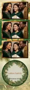 Variante bande 2x6, 3 photos et orientation paysage du design photobooth Golden Nativity Christmas Frame pour Vivabox
