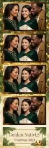Variante bande 2x6, 4 photos et orientation paysage du design photobooth Golden Nativity Christmas Frame pour Vivabox
