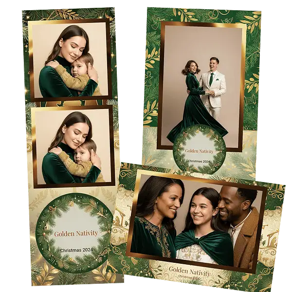 Design photobooth Golden Nativity Christmas Frame pour Vivabox et Miroir
