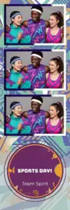 Variante bande 2x6, 3 photos et orientation paysage du design photobooth Retro Geometric Sports Day pour Vivabox