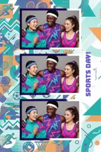 Variante format portrait 4x6, 3 photos et orientation paysage du design photobooth Retro Geometric Sports Day pour Miroir Magique