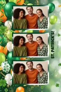Variante format portrait 4x6, 3 photos et orientation paysage du design photobooth St Patricks Day Balloon Party pour Miroir Magique