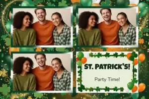 Variante format paysage 6x4, 3 photos et orientation paysage du design photobooth St Patricks Day Balloon Party pour Vivabox