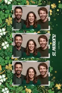 Variante format portrait 4x6, 3 photos et orientation paysage du design photobooth Saint Patricks Day Shamrocks pour Miroir Magique