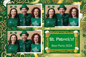 Variante format paysage 6x4, 3 photos et orientation paysage du design photobooth Green St Patricks Beer Party pour Vivabox