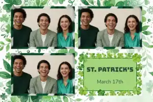 Variante format paysage 6x4, 3 photos et orientation paysage du design photobooth Watercolor Shamrock St Patricks Day pour Vivabox