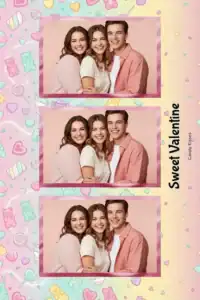 Variante format portrait 4x6, 3 photos et orientation paysage du design photobooth Sweet Candy Love pour Miroir Magique
