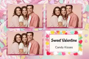 Variante format paysage 6x4, 3 photos et orientation paysage du design photobooth Sweet Candy Love pour Vivabox