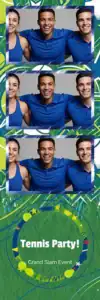 Variante bande 2x6, 3 photos et orientation paysage du design photobooth Bold Blue Tennis Party pour Vivabox