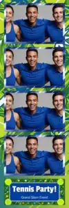 Variante bande 2x6, 4 photos et orientation paysage du design photobooth Bold Blue Tennis Party pour Vivabox