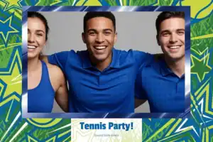 Variante format paysage 6x4, 1 photo et orientation paysage du design photobooth Bold Blue Tennis Party pour Vivabox