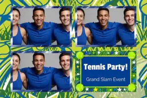 Variante format paysage 6x4, 3 photos et orientation paysage du design photobooth Bold Blue Tennis Party pour Vivabox