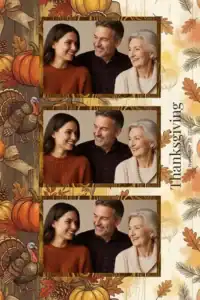 Variante format portrait 4x6, 3 photos et orientation paysage du design photobooth Rustic Thanksgiving Harvest Feast pour Miroir Magique