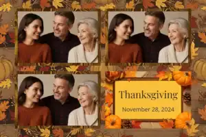 Variante format paysage 6x4, 3 photos et orientation paysage du design photobooth Rustic Thanksgiving Harvest Feast pour Vivabox
