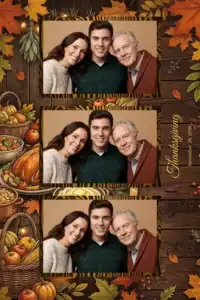 Variante format portrait 4x6, 3 photos et orientation paysage du design photobooth Rustic Thanksgiving Feast pour Miroir Magique