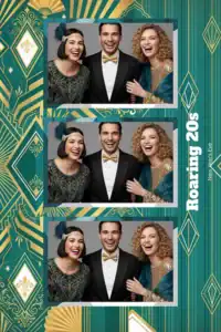 Variante format portrait 4x6, 3 photos et orientation paysage du design photobooth Teal Gold Gatsby Art Deco pour Miroir Magique