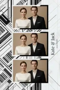 Variante format portrait 4x6, 3 photos et orientation paysage du design photobooth Minimalist Editorial Magazine Wedding pour Miroir Magique
