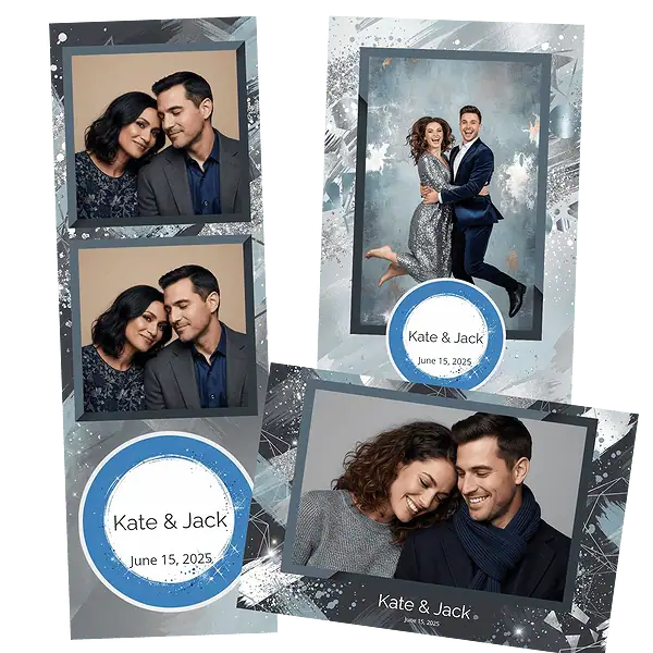 Design photobooth Silver Glitter Brush Anniversary pour Vivabox et Miroir