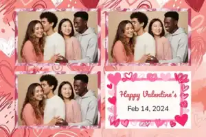 Variante format paysage 6x4, 3 photos et orientation paysage du design photobooth Playful Scribble Hearts pour Vivabox