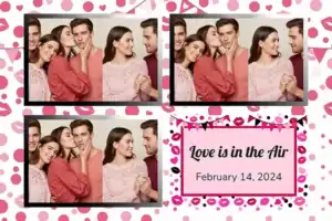 Variante format paysage 6x4, 3 photos et orientation paysage du design photobooth Playful Polka Dot Love pour Vivabox