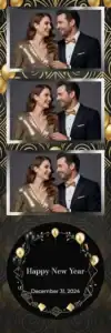 Variante bande 2x6, 3 photos et orientation paysage du design photobooth Gold Glitter New Years Eve pour Vivabox
