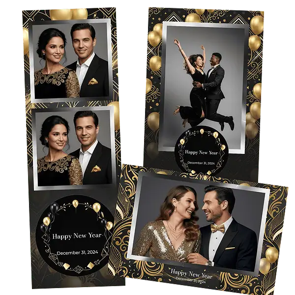 Design photobooth Gold Glitter New Years Eve pour Vivabox et Miroir