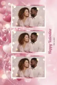 Variante format portrait 4x6, 3 photos et orientation paysage du design photobooth Glossy Pink Heart Romance pour Miroir Magique