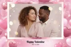 Variante format paysage 6x4, 1 photo et orientation paysage du design photobooth Glossy Pink Heart Romance pour Vivabox