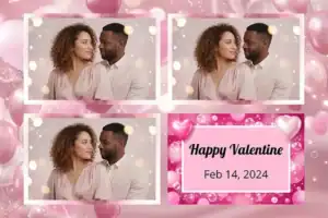Variante format paysage 6x4, 3 photos et orientation paysage du design photobooth Glossy Pink Heart Romance pour Vivabox