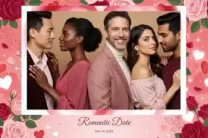 Variante format paysage 6x4, 1 photo et orientation paysage du design photobooth Romantic Rose Party pour Vivabox