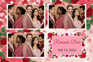 Variante format paysage 6x4, 3 photos et orientation paysage du design photobooth Romantic Rose Party pour Vivabox