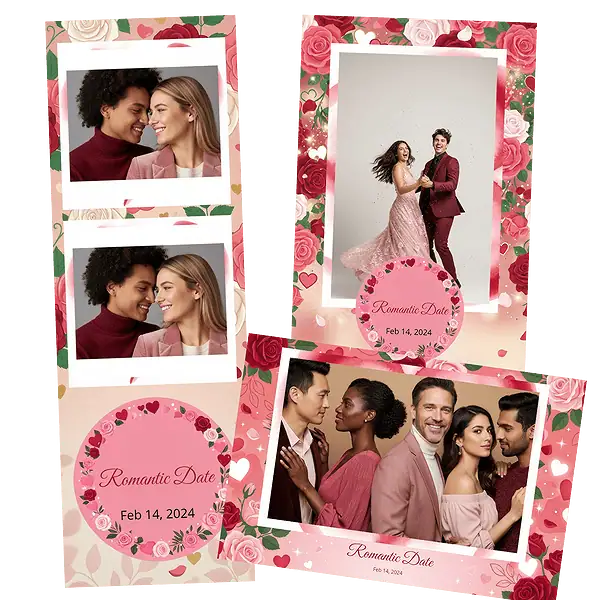 Design photobooth Romantic Rose Party pour Vivabox et Miroir