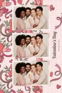 Variante format portrait 4x6, 3 photos et orientation paysage du design photobooth Pink Valentine Special pour Miroir Magique