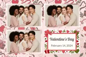 Variante format paysage 6x4, 3 photos et orientation paysage du design photobooth Pink Valentine Special pour Vivabox