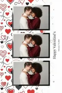 Variante format portrait 4x6, 3 photos et orientation paysage du design photobooth Minimalist Heart Love pour Miroir Magique