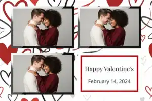 Variante format paysage 6x4, 3 photos et orientation paysage du design photobooth Minimalist Heart Love pour Vivabox