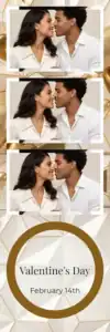 Variante bande 2x6, 3 photos et orientation paysage du design photobooth White Geometric Gold Hearts pour Vivabox