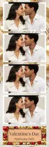 Variante bande 2x6, 4 photos et orientation paysage du design photobooth White Geometric Gold Hearts pour Vivabox