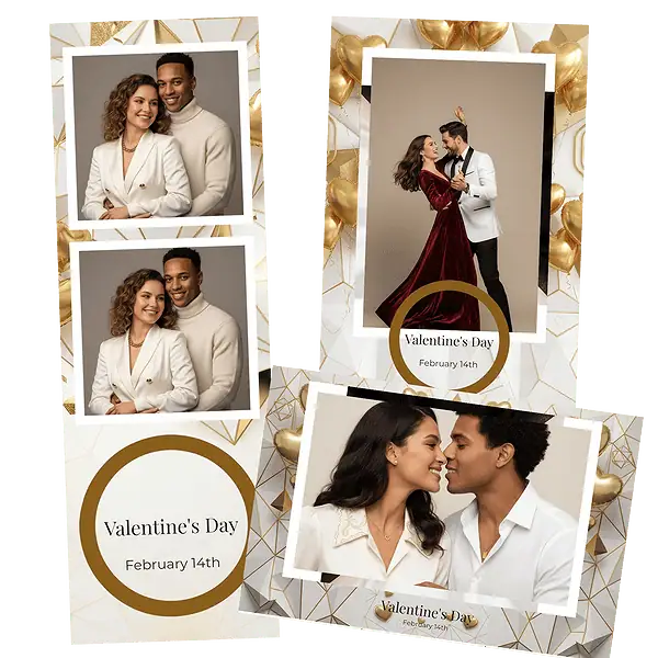 Design photobooth White Geometric Gold Hearts pour Vivabox et Miroir