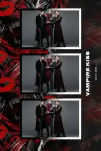 Variante format portrait 4x6, 3 photos et orientation paysage du design photobooth Vampire Kiss Halloween pour Miroir Magique