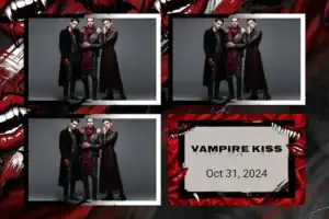 Variante format paysage 6x4, 3 photos et orientation paysage du design photobooth Vampire Kiss Halloween pour Vivabox