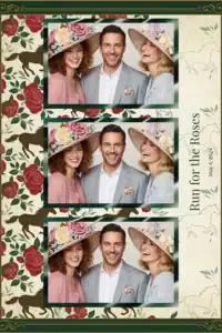 Variante format portrait 4x6, 3 photos et orientation paysage du design photobooth Classic Derby Floral pour Miroir Magique