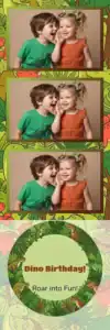 Variante bande 2x6, 3 photos et orientation paysage du design photobooth Green Jungle Dinosaur Birthday pour Vivabox